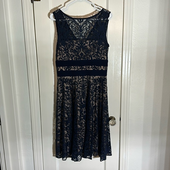 Maggy London Dresses & Skirts - Navy Lace Fit & Flare Dress - Elegant Sleeveless Design